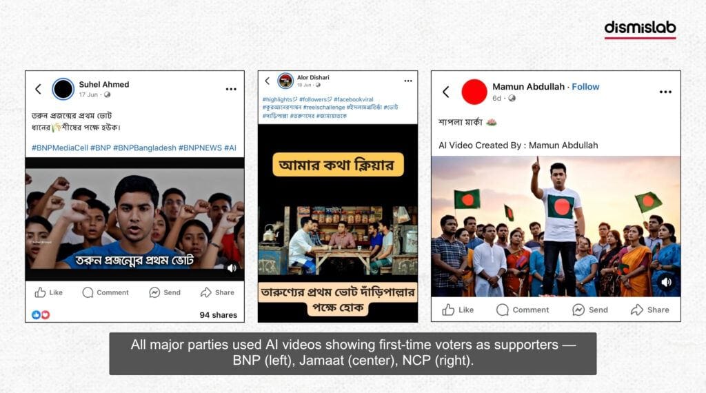 All major parties used AI videos showing first-time voters as supporters - BNP, Jamaat and NCP.