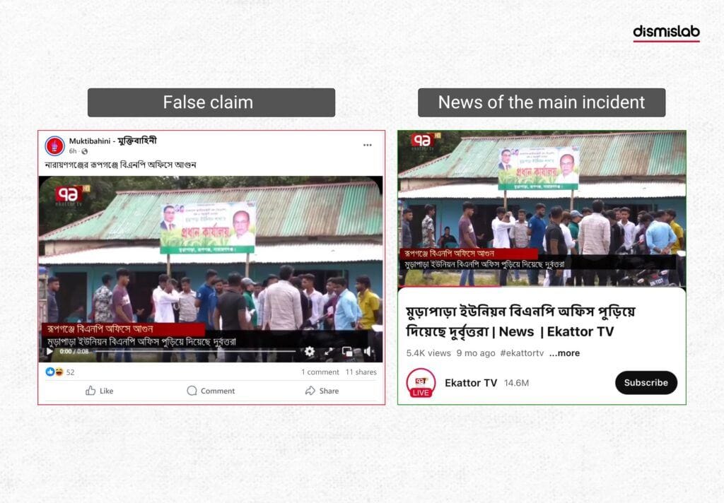 A nine-month-old video shared as footage of a fire at a BNP office in Rupganj, Narayanganj