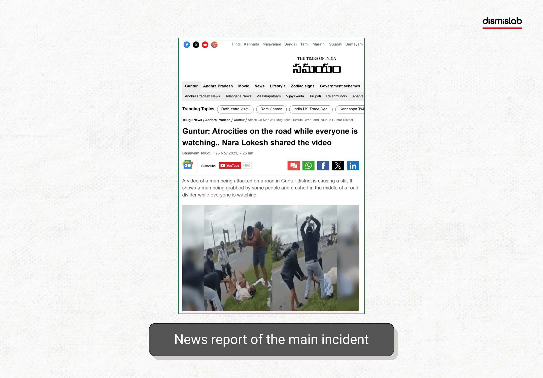 News report of the video shows several individuals beating a man by the roadside in India.