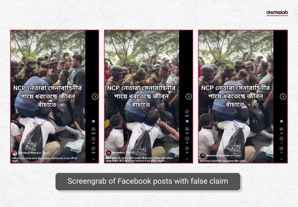 Unrelated Video Shared Claiming to Show NCP Activists Pleading with Army