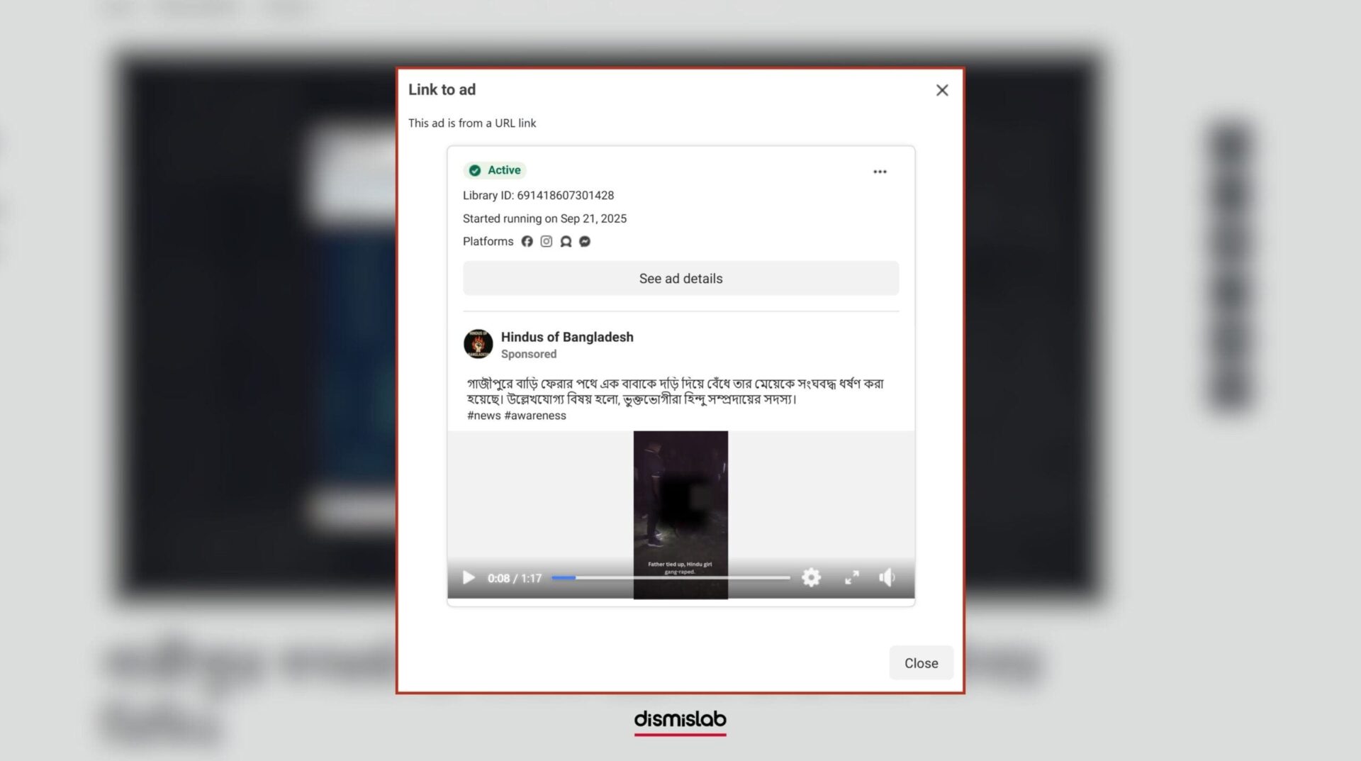 Factchecked misinformed video Ad