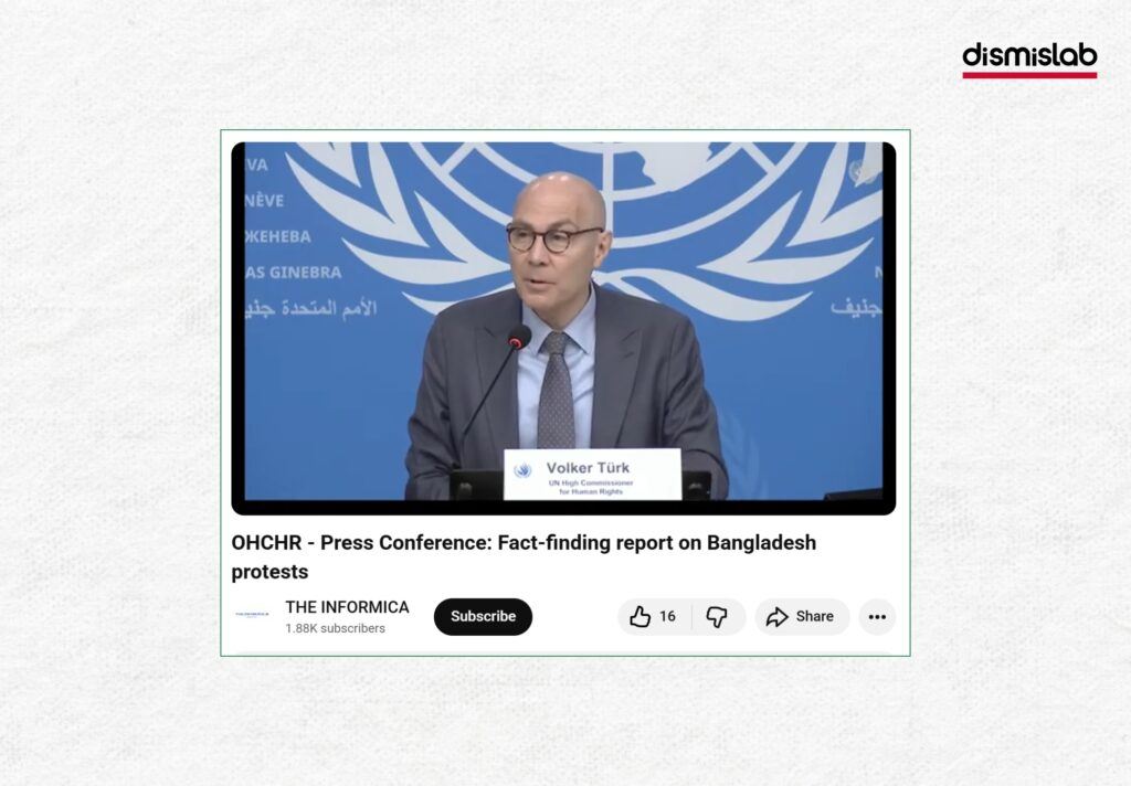UN OHCHR press conference video of Volker Türk on July movement human rights violations falsely shared as ICC action and politically motivated verdict against Sheikh Hasina
