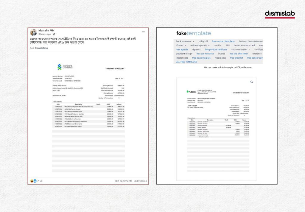 bank statement template factcheck
