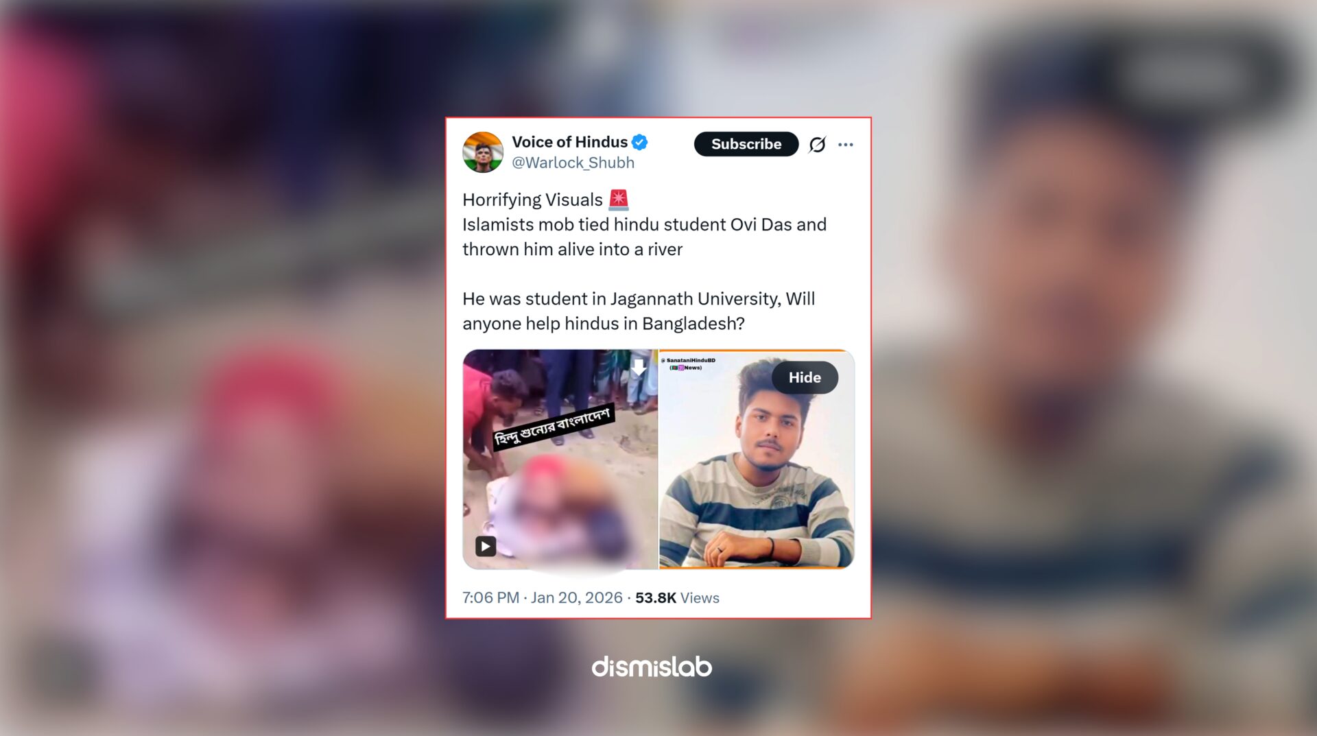 Dismislab Factcheck Hindu student Ovi Das murder Bangladesh