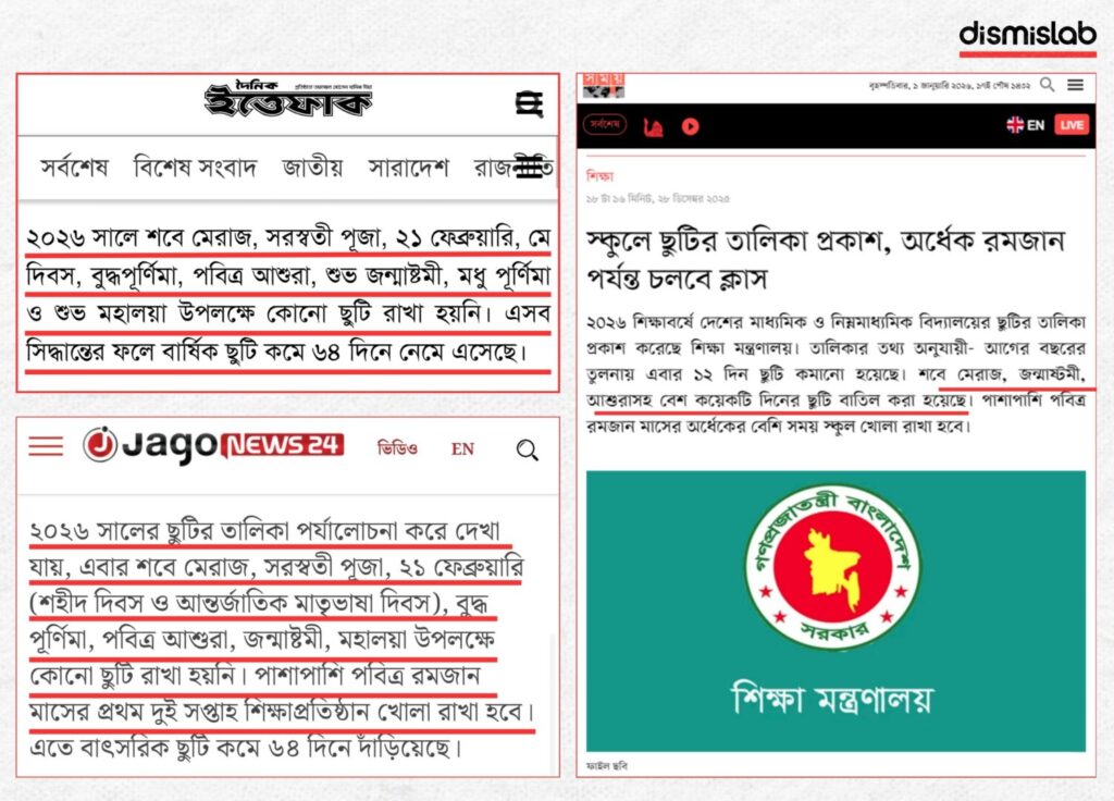 Fact-check: Claim that February 21 and May Day holidays were cancelled in Bangladesh 2026 school calendar is false, as these dates fall on weekly holidays.