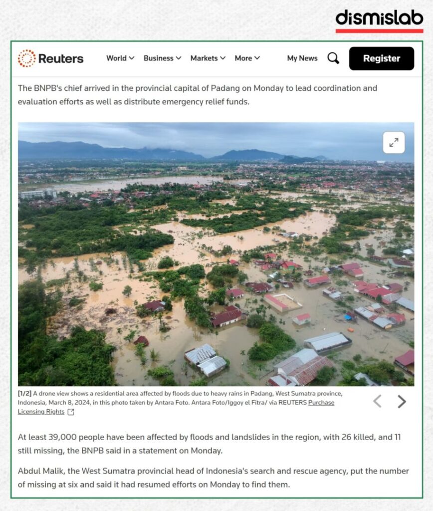 Fact-check of old Indonesia flood photo falsely shared by mainstream media and social media as scenes from recent floods and landslides in Sumatra, Aceh, and Papua regions of Indonesia.