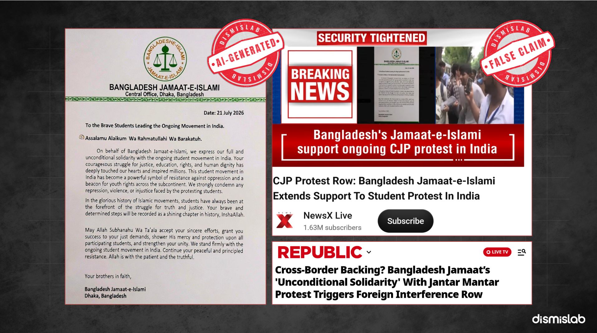Fake letter claims Jamaat supporting ongoing movement in India