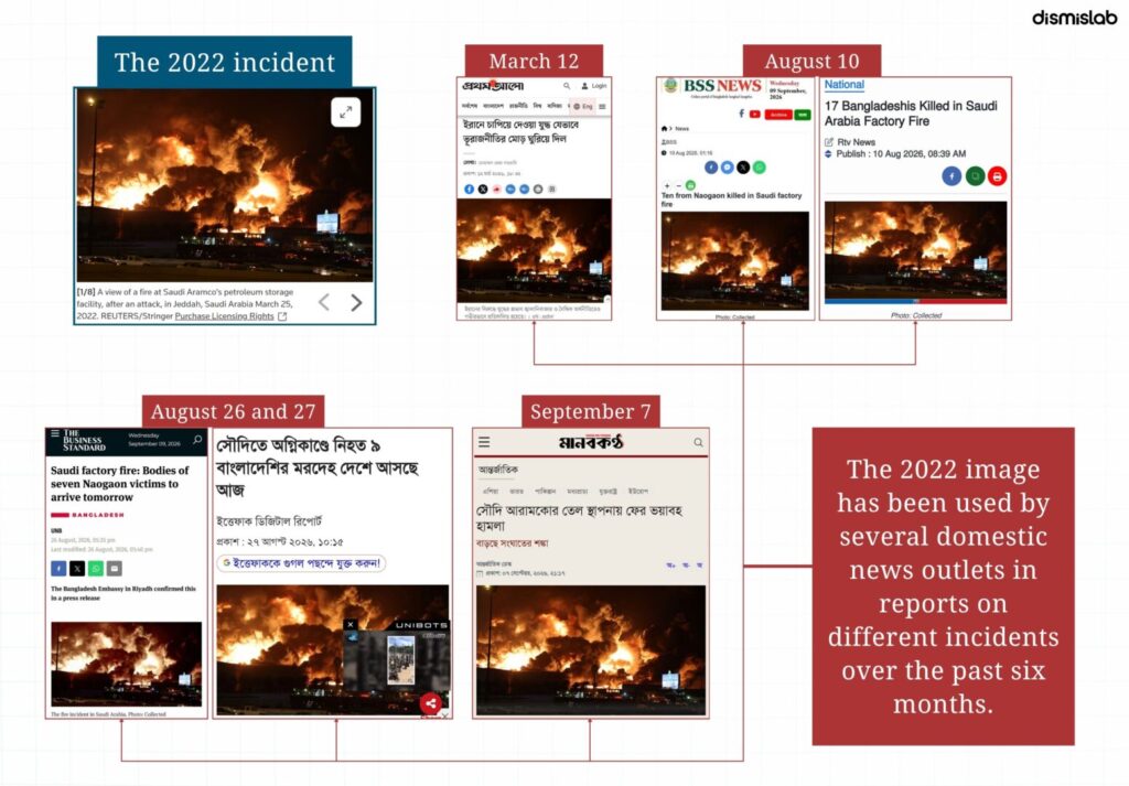 Local and foreign media reuse old Jeddah fire photo in multiple reports